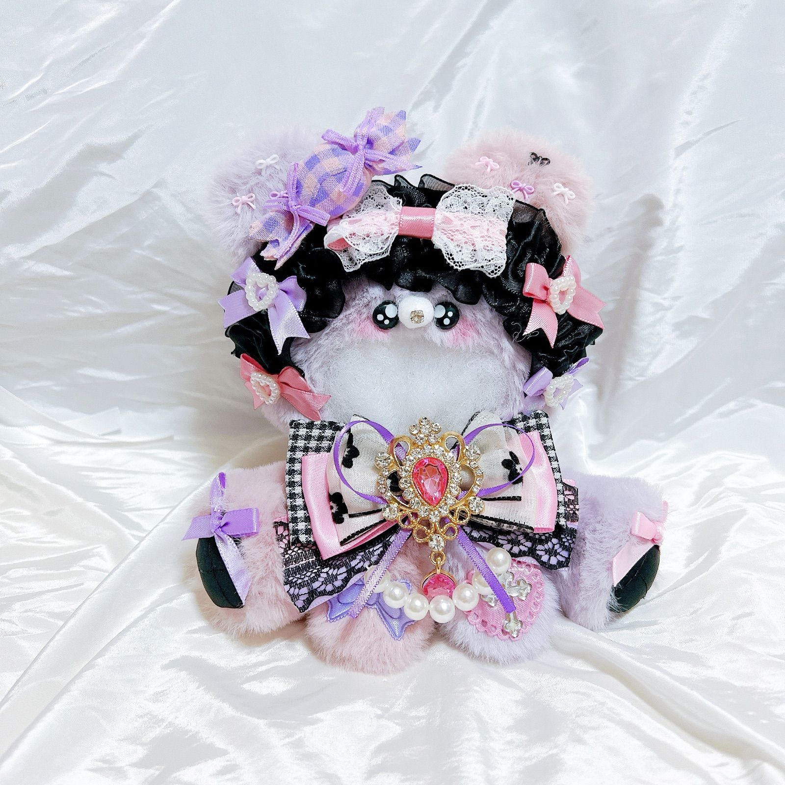 にじぱぺっと ぬい服 着ぐるみ おすわり フリルメイド黒ねこ 赤×千鳥柄① にじぱぺっと ぬい服 着ぐるみ おすわり フリルメイド黒ねこ 赤×千鳥柄