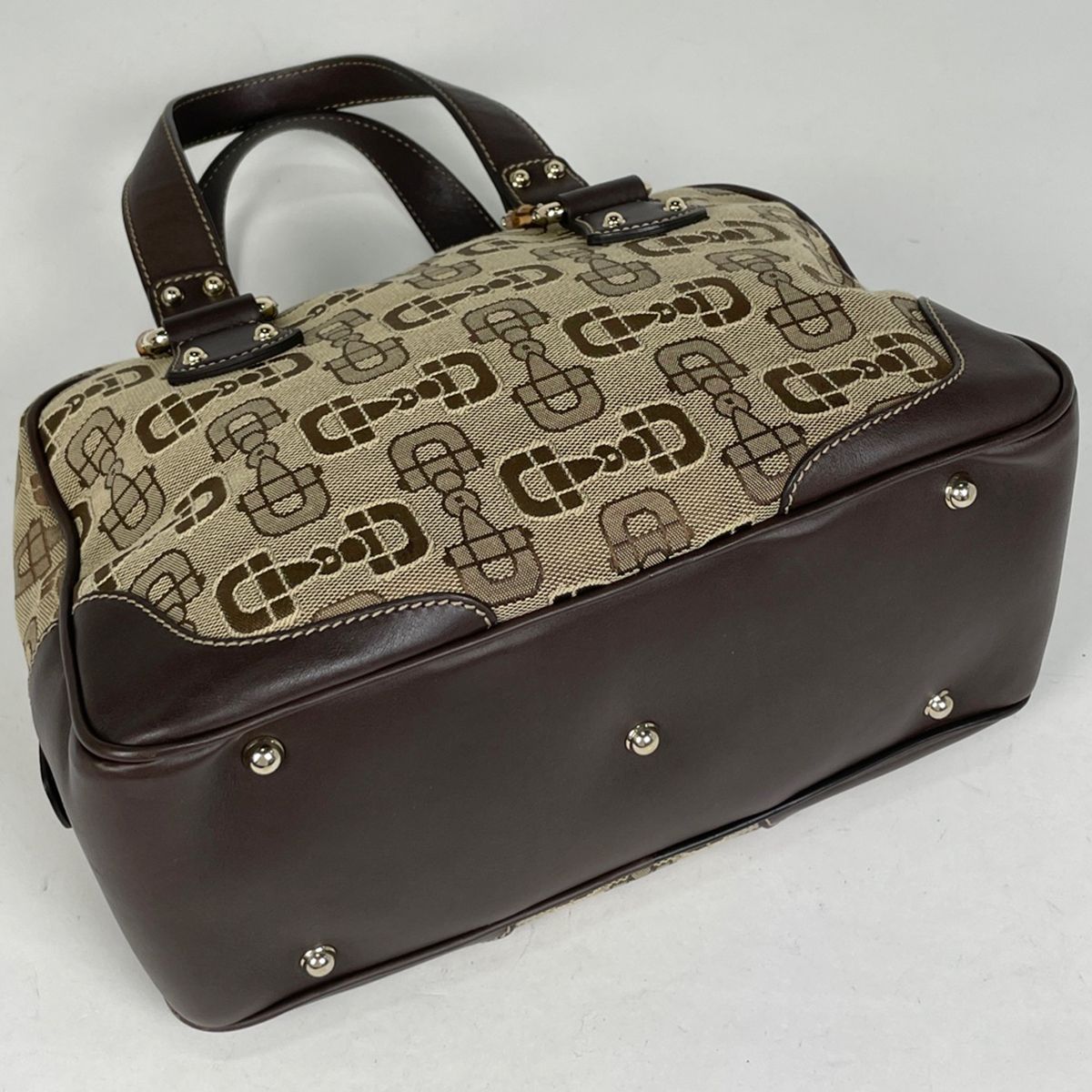 グッチ GUCCI ホースビット柄 ハンドバッグ 手提げ バンブー