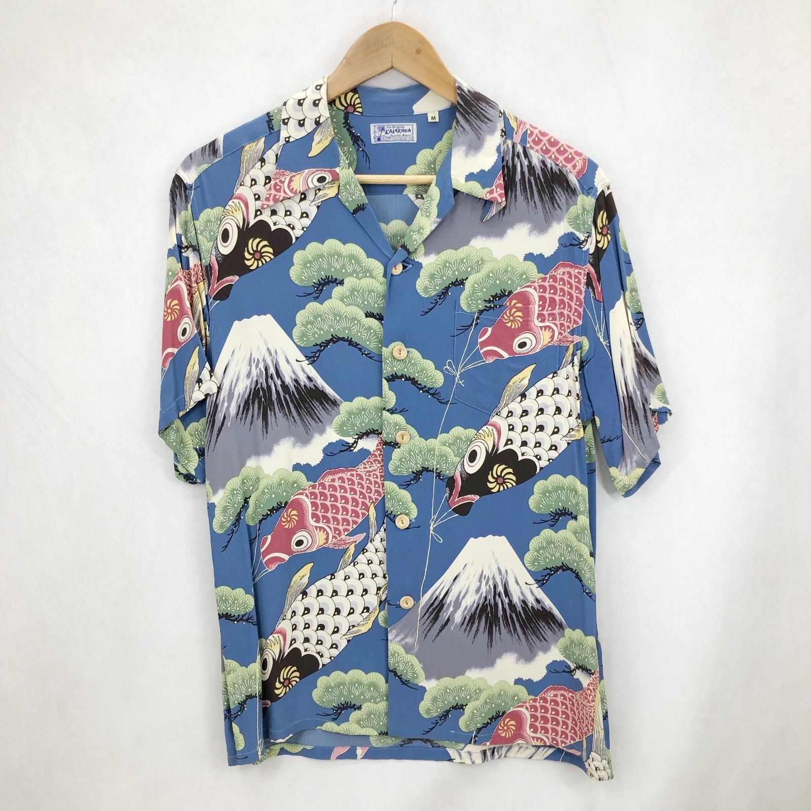 SUN SURF KALAKAUA アロハシャツ SS32293 半袖 M 青系 鯉のぼり 富士山  