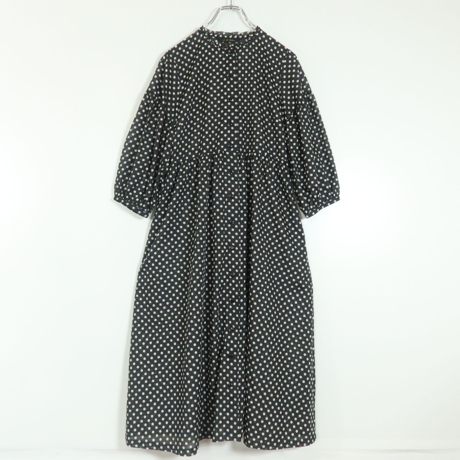 ☆限定品☆ドット柄  スライ☆ ペーハーブルー☆ドット柄ワンピース 黒系 前開き 涼しげなシアー感