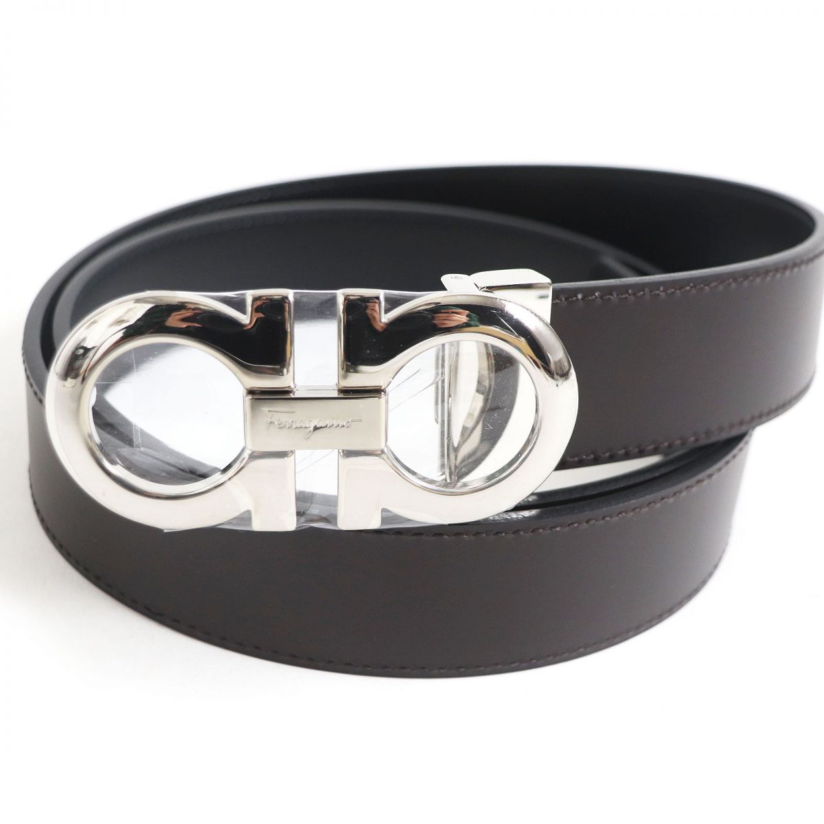 サルヴァトーレ フェラガモ ダブルガンチーニ レザーベルト シルバーバックル サルヴァトーレフェラガモ ダブルガンチーニ シルバーバックル レザー