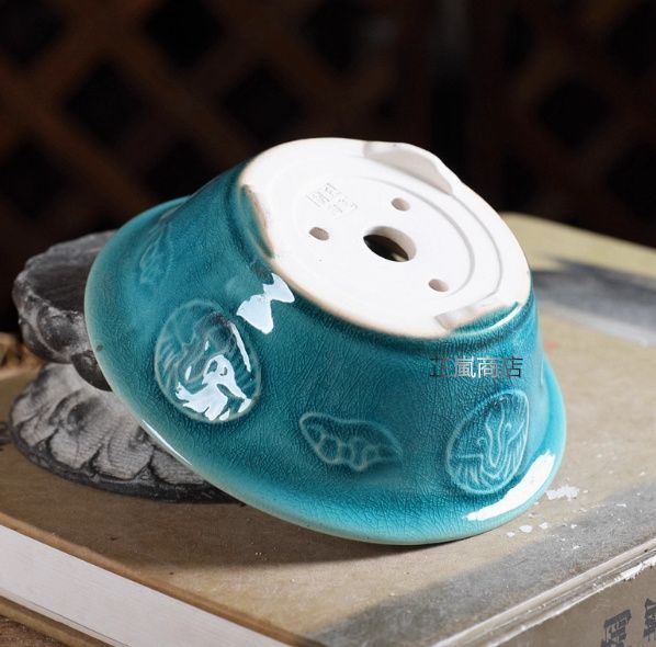 江南水郷紋の丸鉢 多肉植物鉢 紫砂鉢 盆栽鉢 植木鉢 小品盆栽