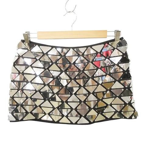 美品 PRADA プラダ ツイード スカート ウール ベージュ マルチカラー プラダ PRADA 22年 ミラー パネル ミニスカート ペチコート付き