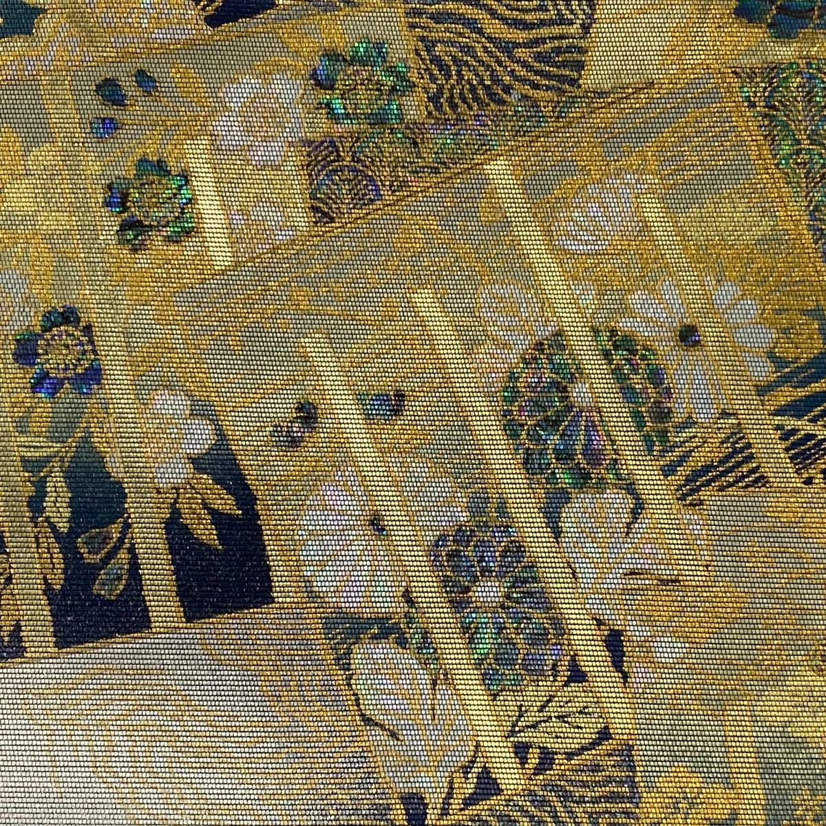 付け帯 秀品 作り帯 やまと 源氏香 草花 螺鈿箔 金彩 紺色 正絹