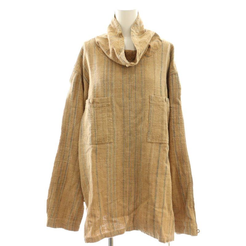 美品USATO/うさとの服　手織り　プルオーバー　ハイネック　ストライプ うさと usato ハイネックストライププルオーバーシャツ ライト