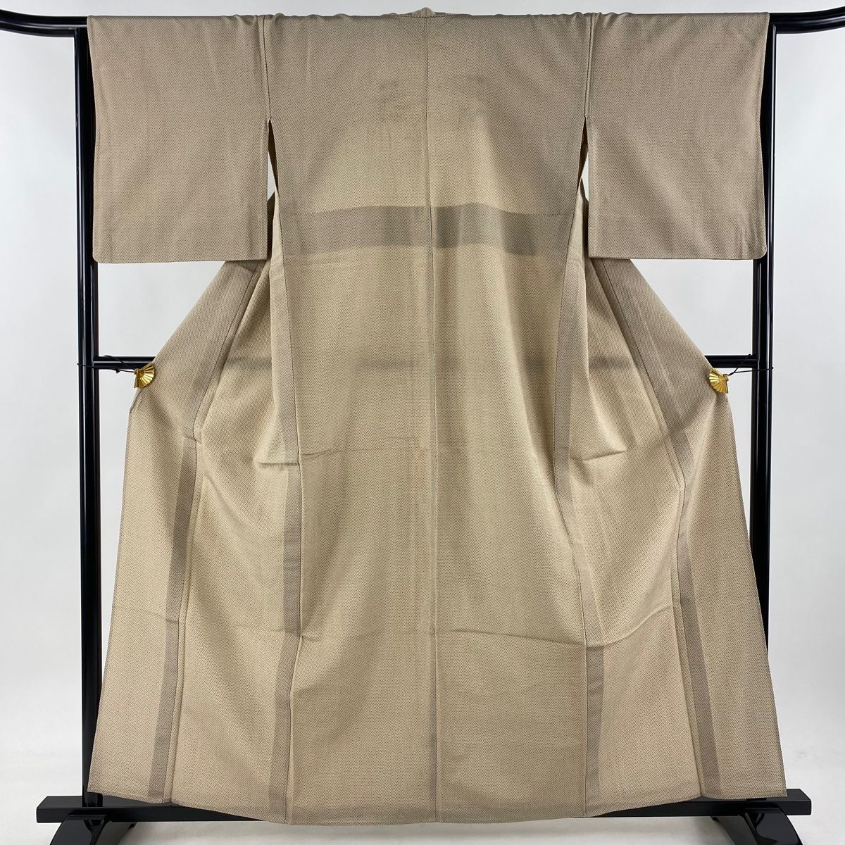 お召 身丈160.5cm 裄丈64cm M 単衣 本塩沢 やまと 証紙 絣柄 薄茶色 正絹