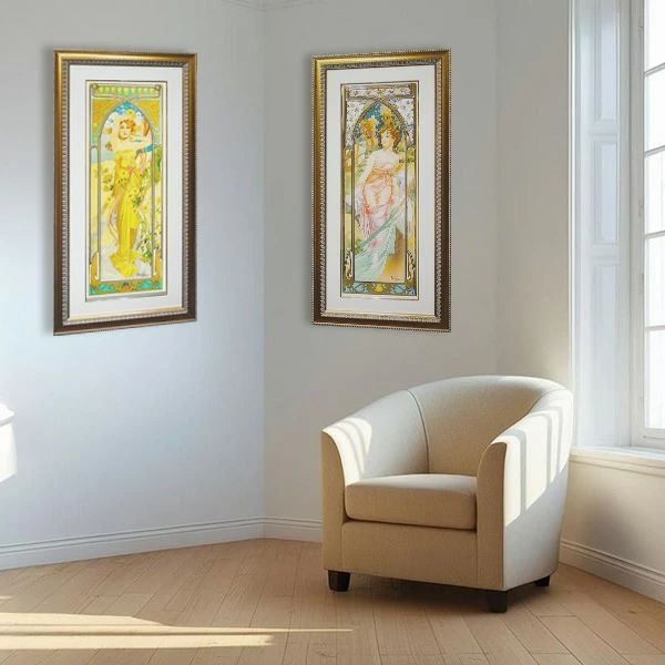 版画 ミュシャ 「昼の輝き：四つの時」 ジクレー 複製 額入り