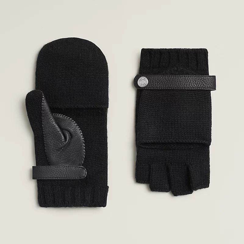 HERMES リオネル M カシミヤ ディアスキン 手袋 グローブ ブラック エルメス