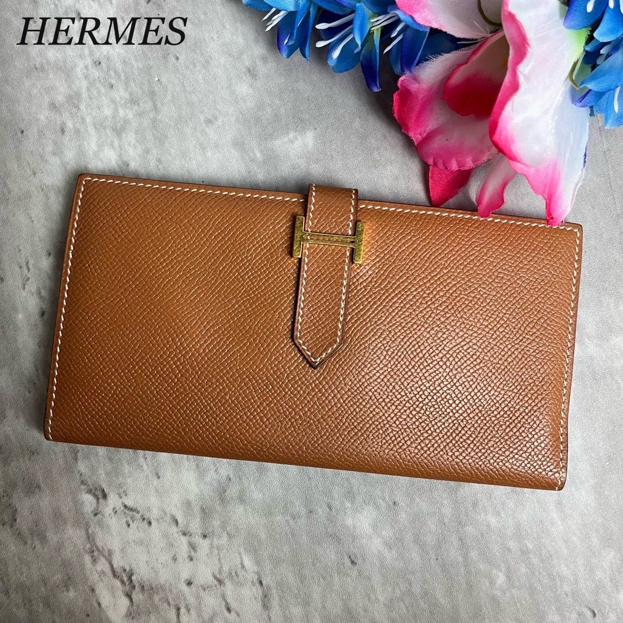 ✨良品✨ HERMES エルメス 長財布 二つ折り べアンスフレ Hロゴ ◻︎J刻印 ゴールド金具 ロゴ刻印 ウォレット カードケース 小銭入れ  定期入れ ヴォーエプソン レザー ユニセックス レディース メンズ ブラウン 茶色 - メルカリ