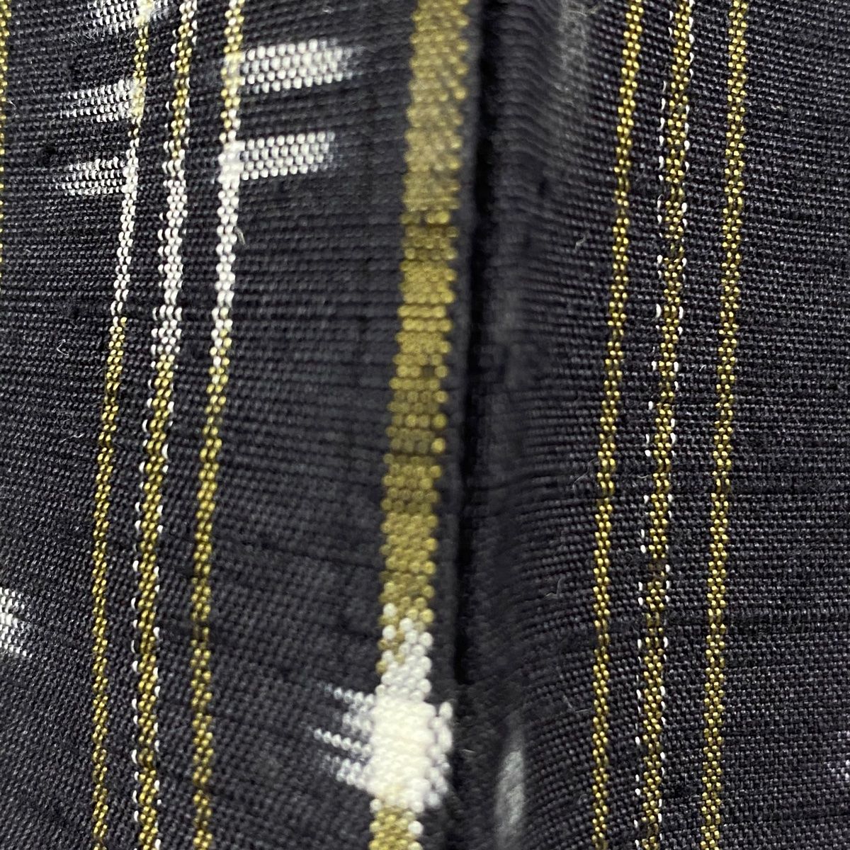 紬 身丈159cm 裄丈67cm M 袷 琉球かすり 証紙 縦縞 絣 墨色 正絹 逸品  