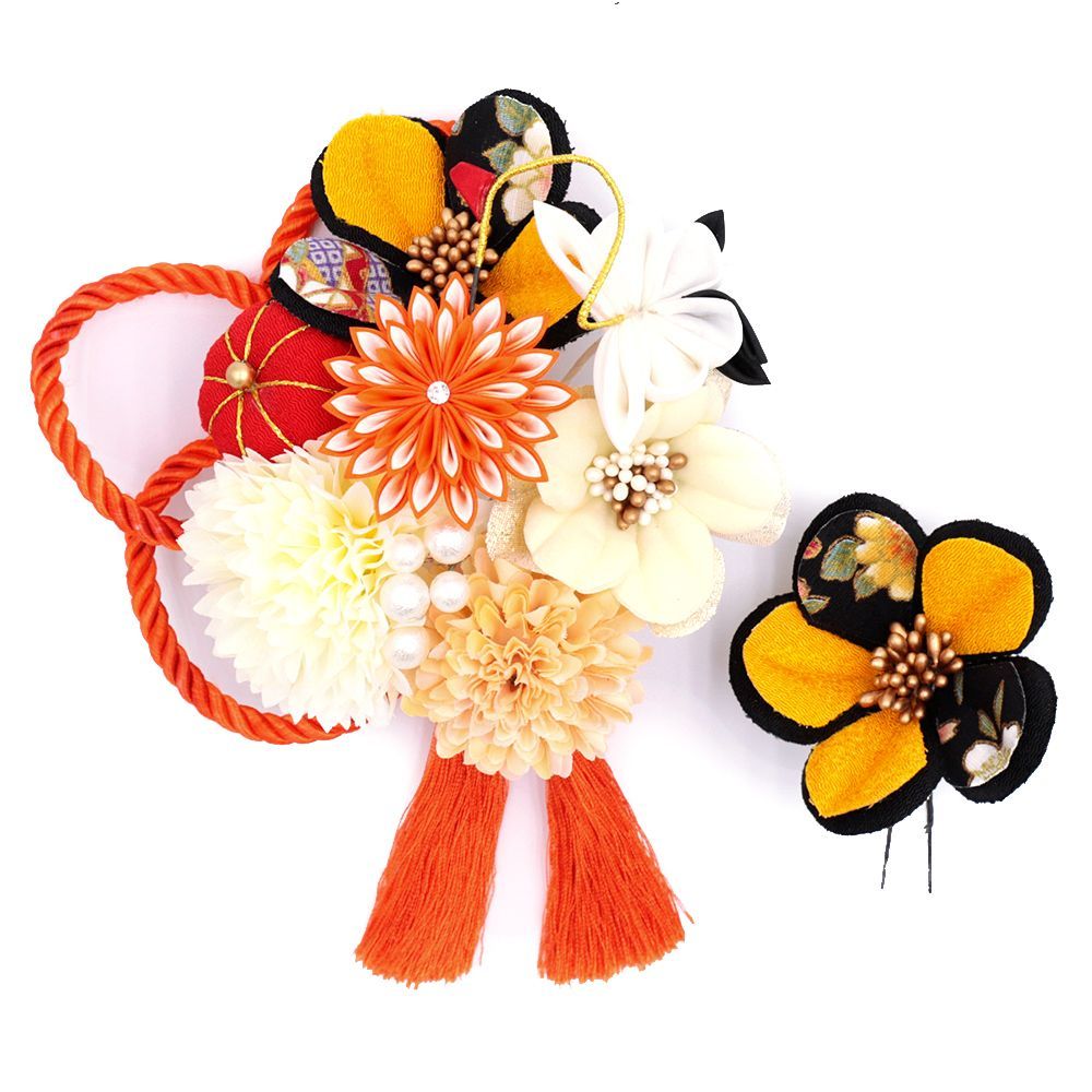 七五三髪飾り【おはりばこ】【正絹本絞り】かのこ・ちんころ朱色/はな