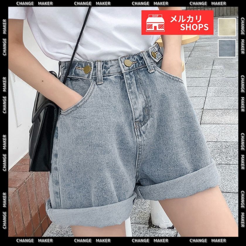 デニムショートパンツ レディース 韓国風 ハイウエスト ショーパン デニム ホットパンツ ゆったり ロールアップ 短パン カジュアル ボトムス 10代 20代 30代 ストリート お洒落 美脚 脚長 スタイリッシュ デニムパンツ CH80NNYS-001