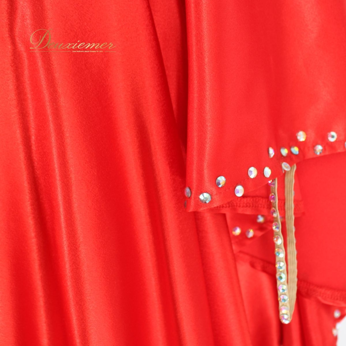 社交ダンス衣装】レッド ワンピース ドレス 赤 レース 光沢 デモ 競技