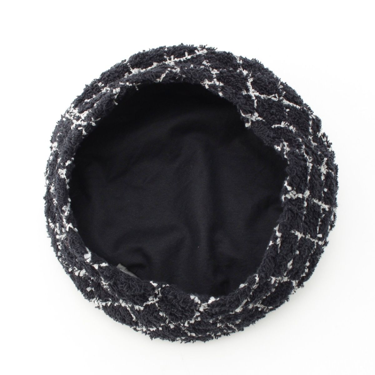 シャネル コットン ココマーク チェック柄 帽子 ベレー帽 ブラック