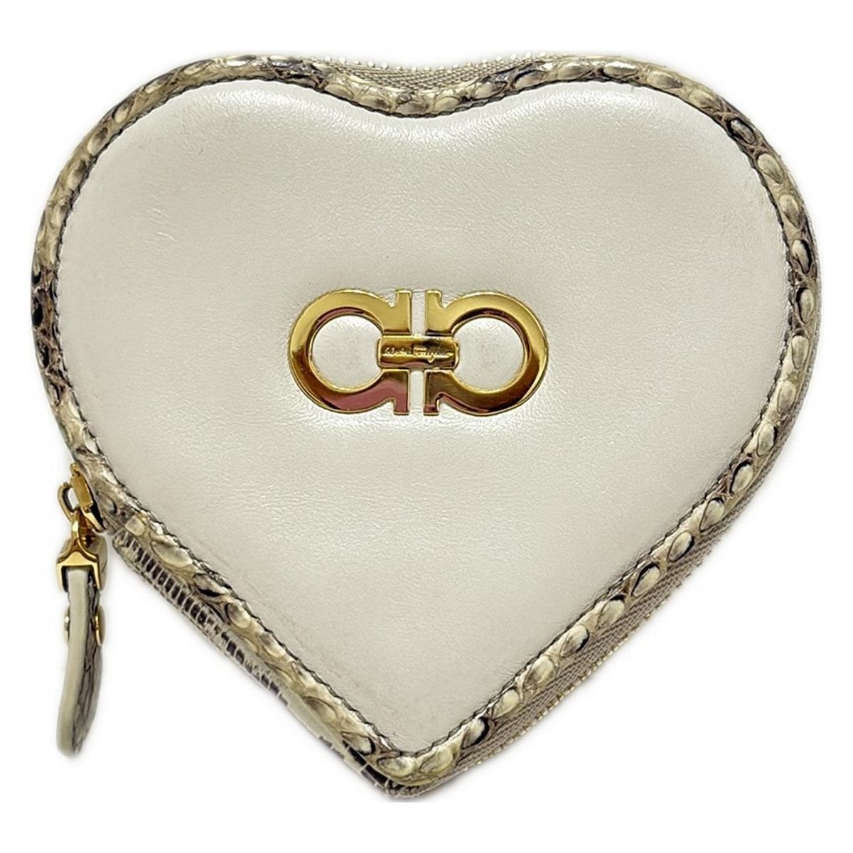 FERRAGAMO|SalvatoreFerragamo サルバトーレフェラガモ コインケース ガンチーニ アイボリー×ダークブラウン ハート レザー