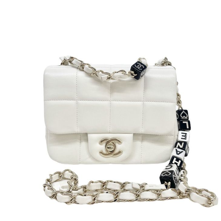 シャネル CHANEL チョコバー ミニマトラッセ ミニフラップ キューブ ラインストーン バッグ ショルダーバッグ ラムスキン ホワイト 白  ゴールド金具 チェーンショルダーバッグ - メルカリ