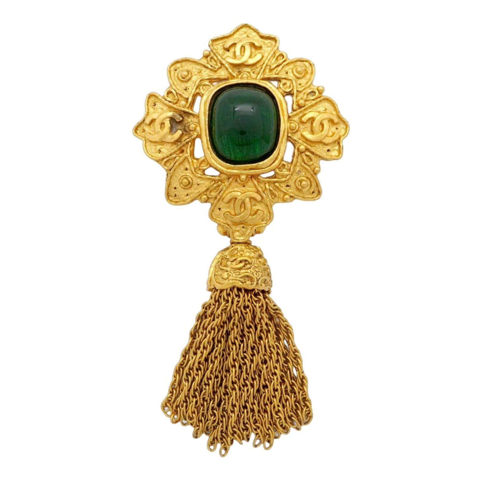 シャネル Chanel シャネル ブローチ ココマーク GPメッキ カラーストーン ゴールド グリーンレディース