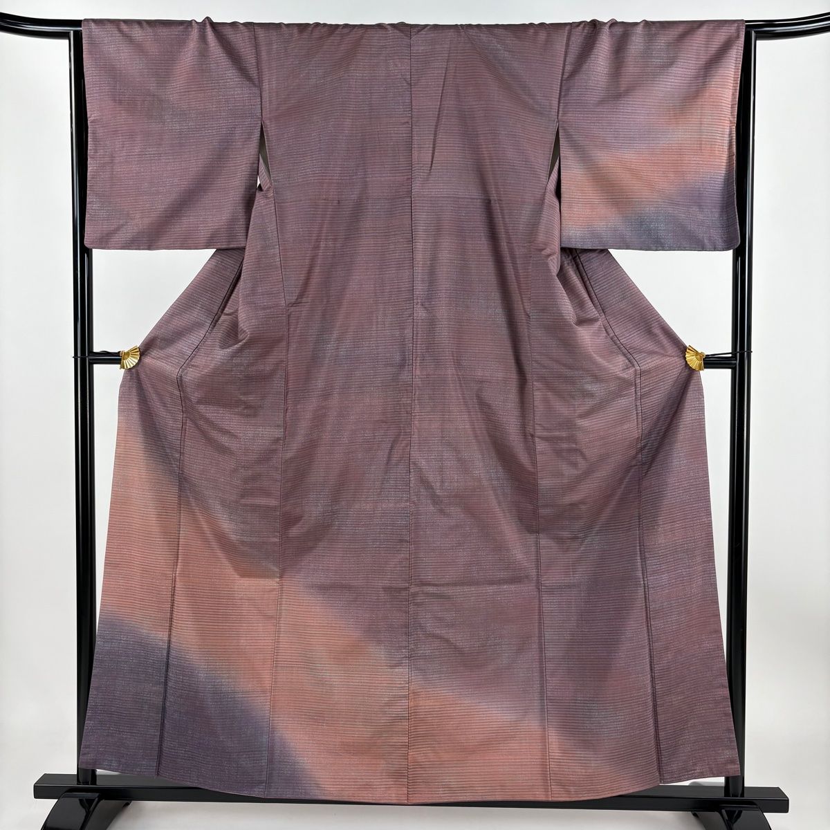 紬 美品 逸品 風景 建物 紫 袷 身丈155cm 裄丈65cm M 正絹 【】