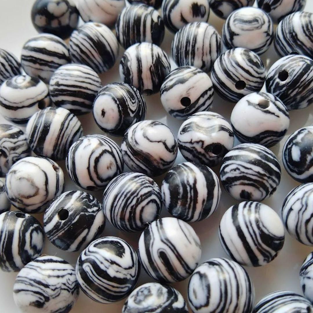 天然石 くじゃく石 丸ビーズ 8ミリ 白 黒 モノトーン パワーストーン