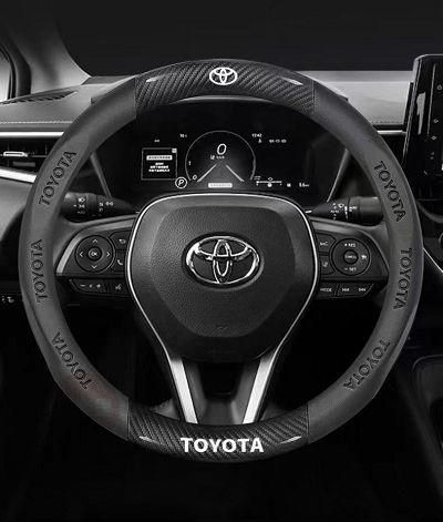 TOYOTA 握り感抜群 高品質炭素繊維 +革ハンドルカバー