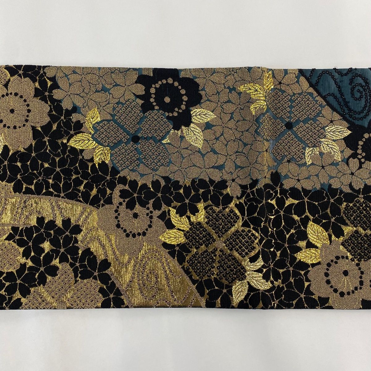 袋帯 美品 逸品 やまと 束ね熨斗 桜 箔 深緑 六通 正絹 【中古