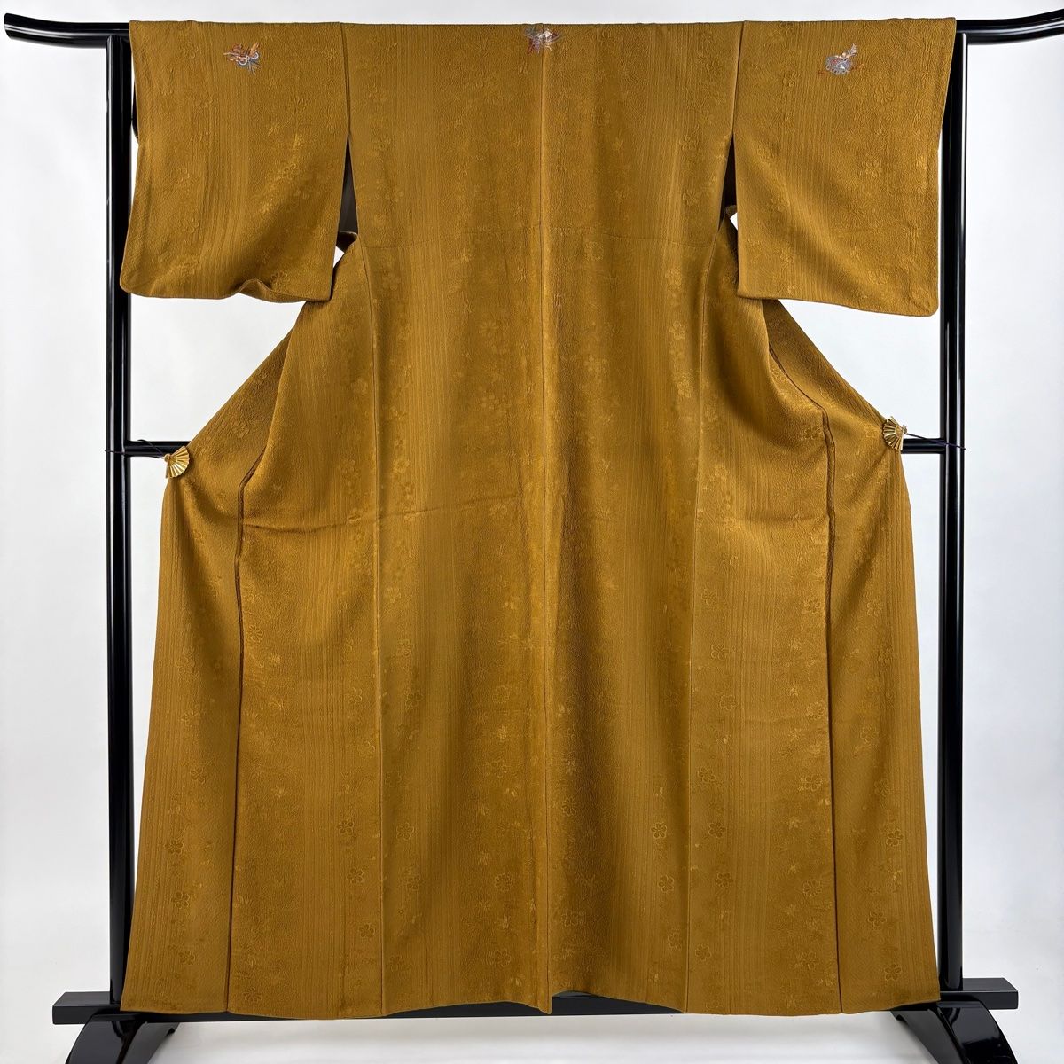 色無地 身丈161cm 裄丈63cm S 袷 地紋 茶色 正絹 秀品 五つ紋