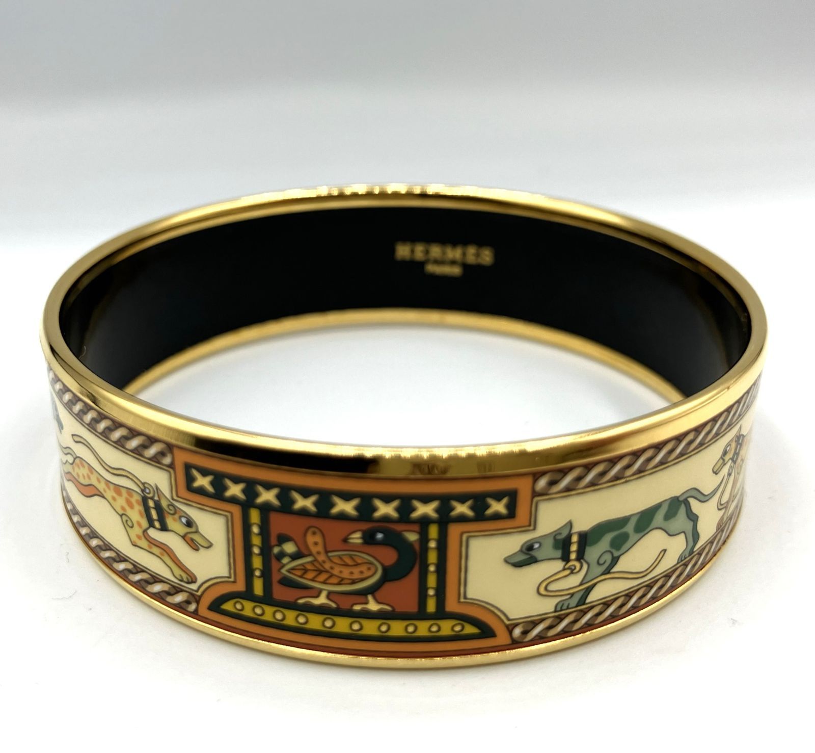 鑑定済み】正規品 エルメス HERMES エマイユ MM バングル 犬 ドック