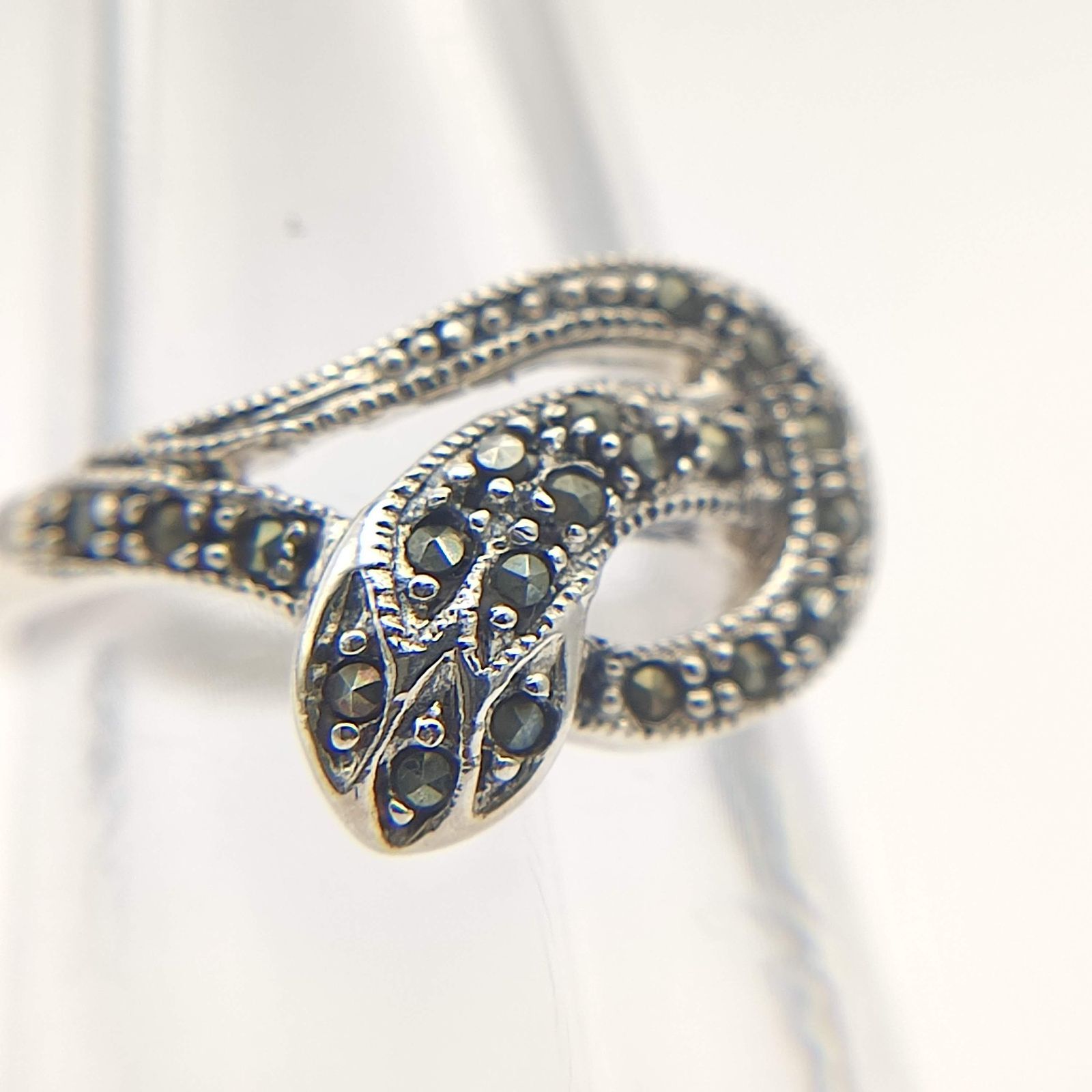 美品】スネークデザインリング マーカサイト 蛇 SILVER シルバー