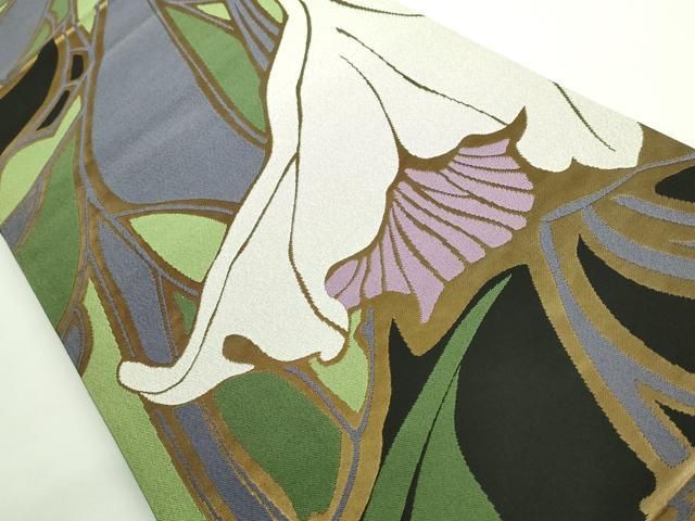 平和屋本店 上 世界的人形師 辻村寿三郎 ジュサブロー 六通柄袋帯 百合 黒地 金糸 DZAB0080kh5