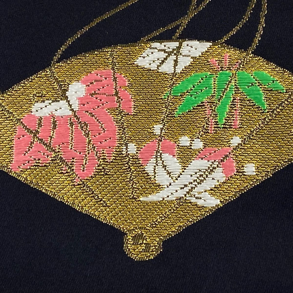 袋帯 美品 秀品 川島織物 落款 扇 宝尽くし 金糸 箔 黒 全通 正絹 