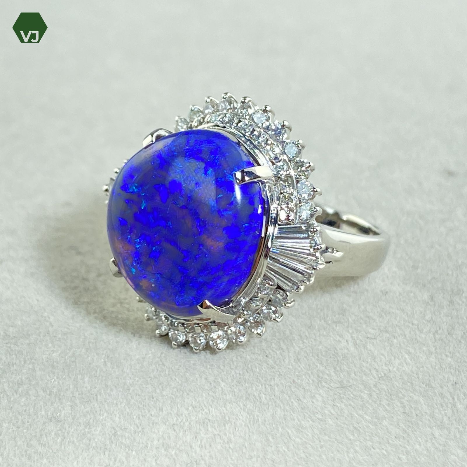 22-19】ブラックオパール ダイヤモンド リング 7.766ct D1.00ct【中古 