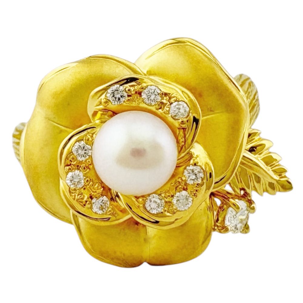 POLA 花 バラ リング 指輪 9号 18金 K18イエローゴールド アコヤパール ダイヤモンド 0.12ct レディース POLA 花 バラ FORTGASGNV_COM_BR