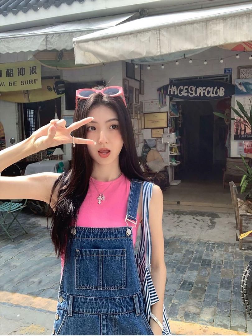 デニムオーバーオールワンピ