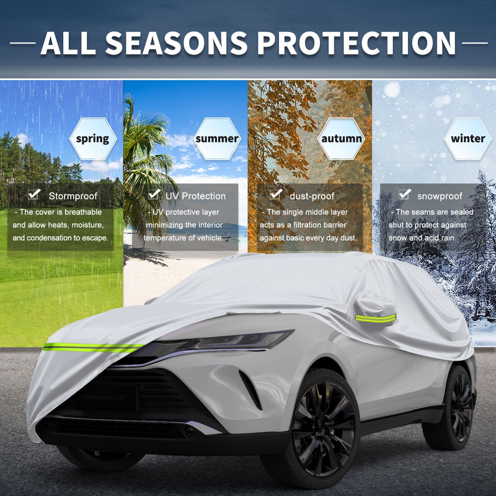 X AUTOHAUX トヨタ ヴォクシーVoxy用 車ボディカバー 自動車カバー 防水生地-5層構造 裏起毛 塗装面保護 運転席ジッパー付き ドア開閉 防風ロープ 収納袋付き 日焼け 梅雨対策 車中泊 仮眠 暑さ対策 UVカット シルバー FFCRYSTALESIA_COM