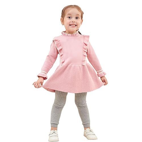 ピンク_110 [Miipat] ベビー服 女の子 ワンピース 長袖 秋 冬 ニット セーター 暖かい 配色 フリル ベビードレス 結婚式 誕生日 入園式 記念撮影 プレゼント 90-120cm (ピンク，110)