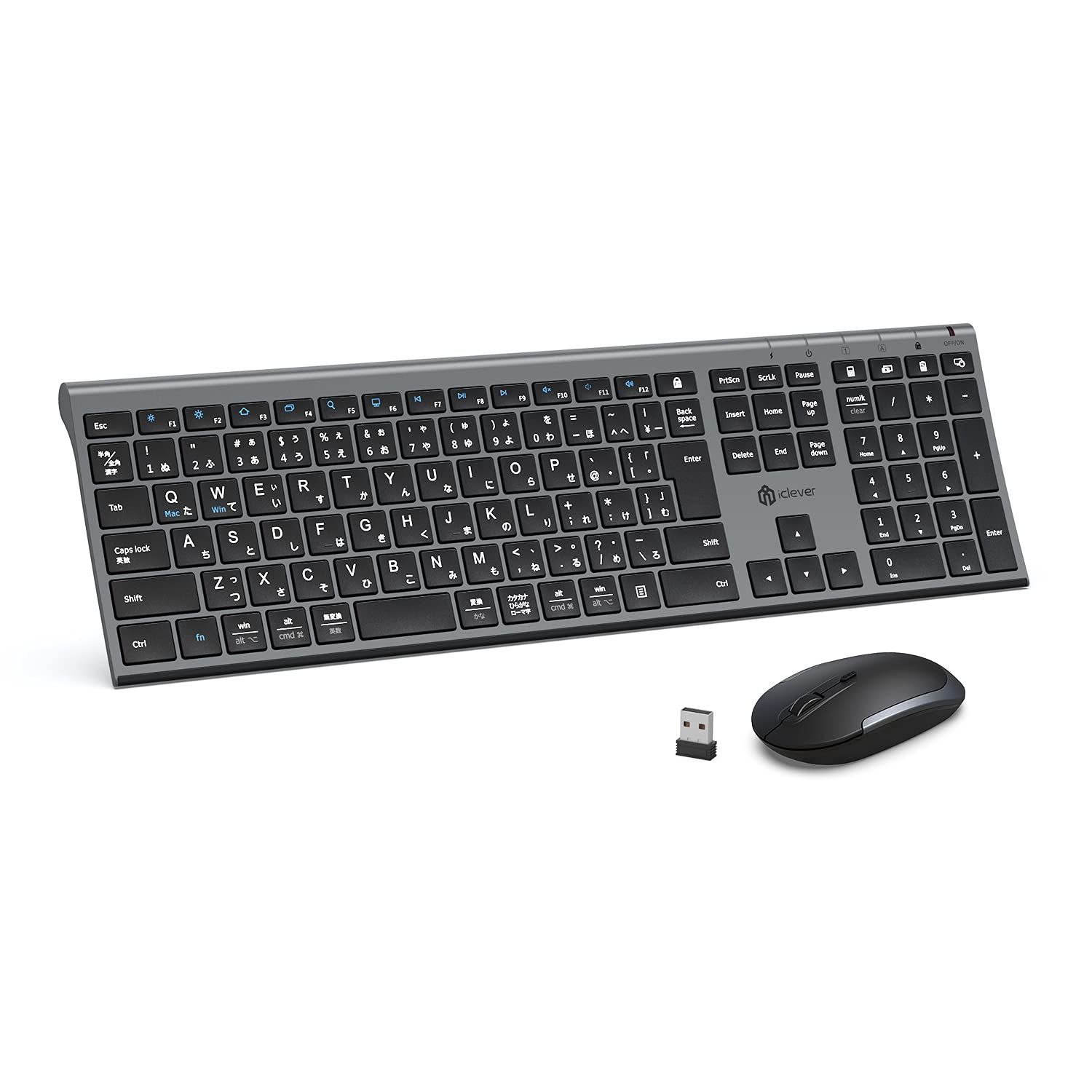 【特価セール】iClever キーボードワイヤレスキーボードマウスセット日本語JIS配列 静音 超薄型 type c充電式 フルサイズ テンキー付き マウス3段調節可能DPI 無線2.4G パソコンPC WindowsMac対応 IC-BK