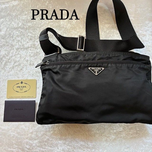 【PRADA】未使用プラダ プリントキャンバス 三角ロゴプレート オーストリッチ プラダ PRADA ナイロンキャンバス 三角ロゴプレート ショルダー