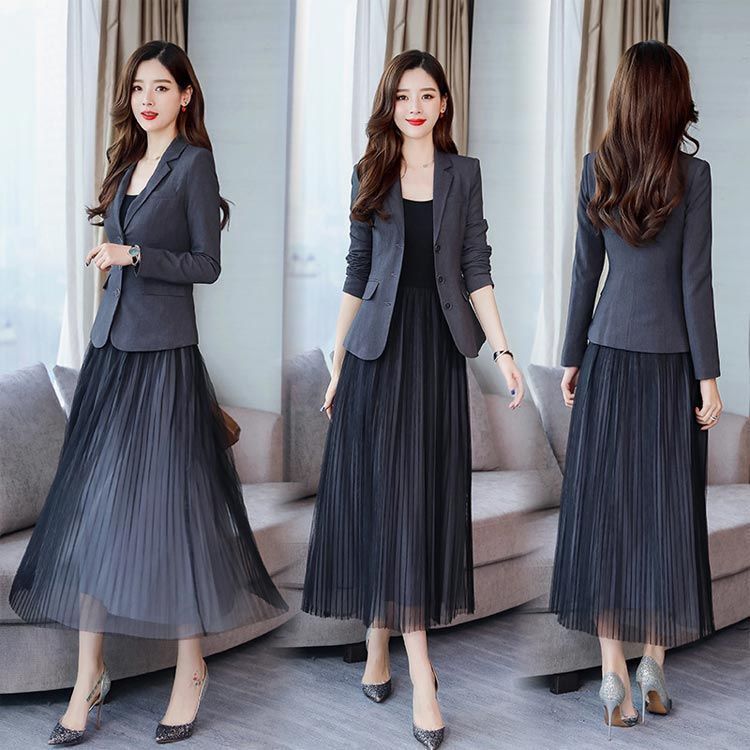 OL フォーマル セレモニースーツ レディース セットアップ キャミワンピース ロング丈 長袖 2点セット ワンピーススーツ 入園式 テーラードジャケット 洋服 結婚式 入学式 卒業式 通勤 フォーマ ikawa606399