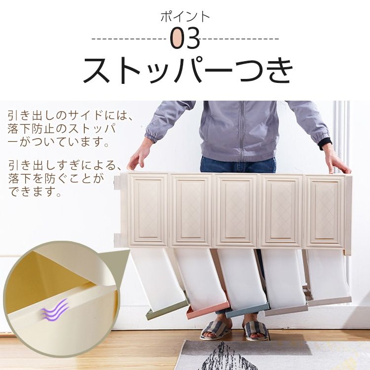  収納ボックス 5段 収納ケース 隱しキャスター付き ストッパー付き 引き出し 組立簡単 工具不要 落下防止 丸角加工 プラスチック素材 おしゃれ 洗面所 寝室 リビング クローゼット ラック ランドセル収納 子ども用家具