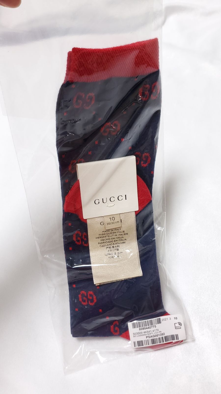 新品 GUCCI キッズ GGロゴ ソックス 靴下 10 (20-22 cm) レッド ネイビー