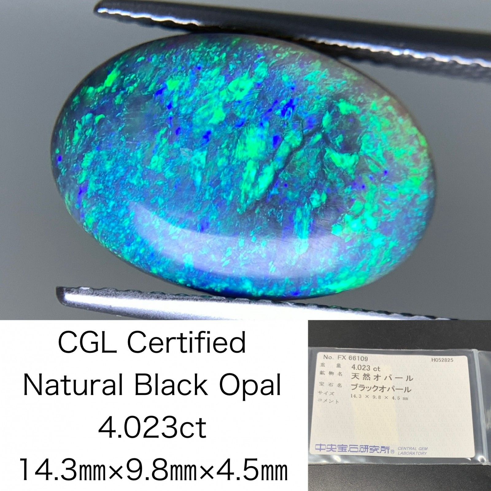 ブラックオパール 天然 4.023ct 中央宝石ソーティング付き 14.3㎜×9.8㎜×4.5㎜ 天然 ルース 裸石 5125Y