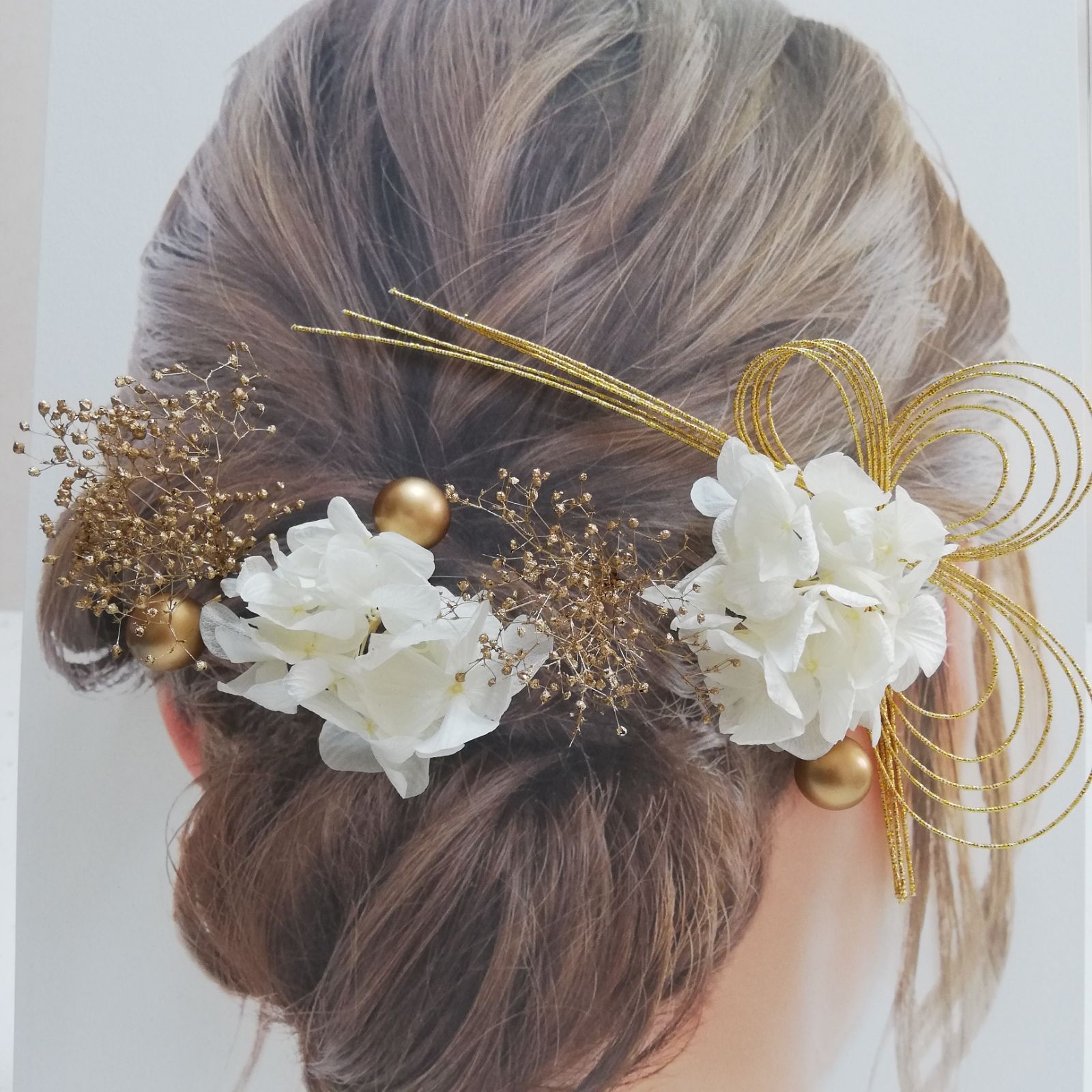 ドライフラワー ローズ 髪飾り♦︎ 結婚式 成人式 卒業式 前撮り 水引 紫陽花