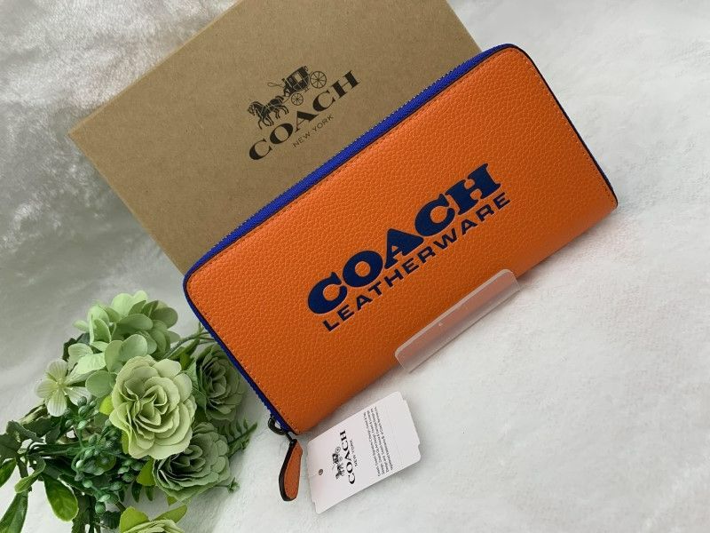 COACH コーチ 長財布 財布 ロゴ オレンジ 青 ブルー レディース 