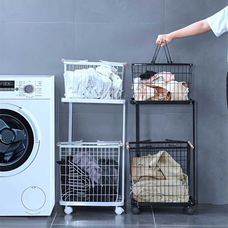 衣類収納カート 2 層衣類バスケット キャスター付き 衣類収納 2 層 スタイリッシュ 衣類バスケット スリム 衣類収納箱 2 分割 衣類バスケット 衣類収納棚