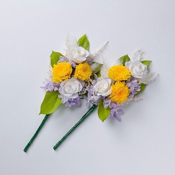 プリザーブドフラワー ステム式仏花 二束一対 彩香 さいか 黄 モダン仏