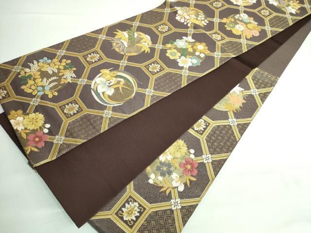 平和屋本店■極上 俵屋 人間国宝 喜多川平朗  有職織物 中国三大刺繍 相良刺繍 総刺繍 六通柄袋帯 雪持ち笹 格天井花文  逸品 DZAA6076kh5 平和屋本店□極上 俵屋 人間国宝 喜多川平朗 有職織物 中国三大刺繍