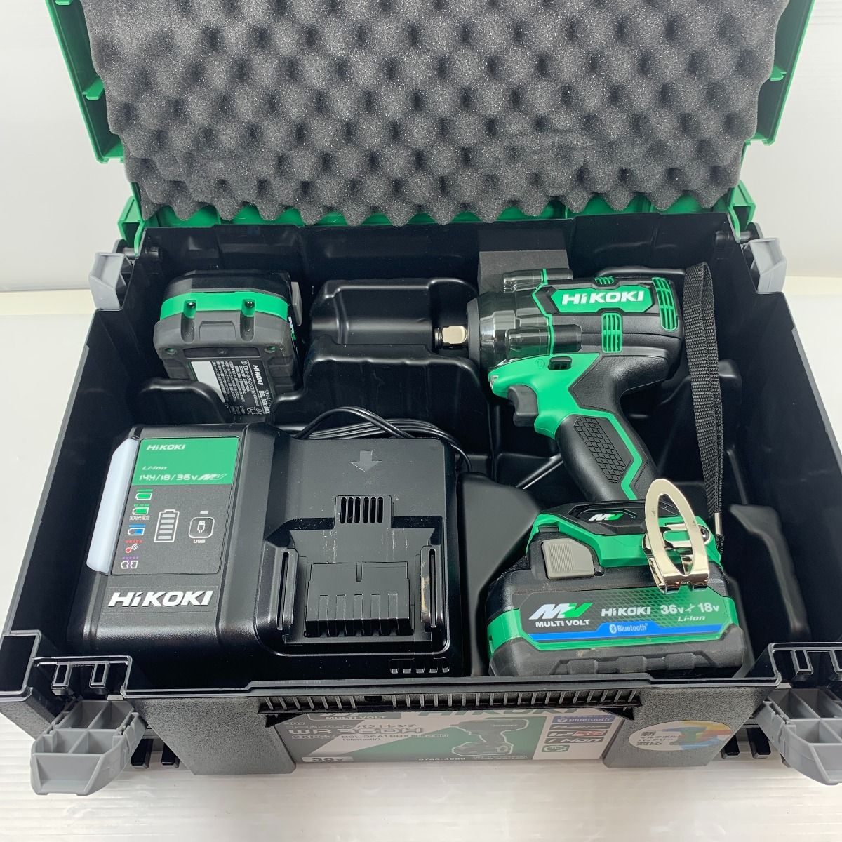 κκHiKOKI ハイコーキ 電動工具 インパクトレンチ 充電器・充電池2個・ケース付 36v 7302810 WR36DH ブラック×グリーン