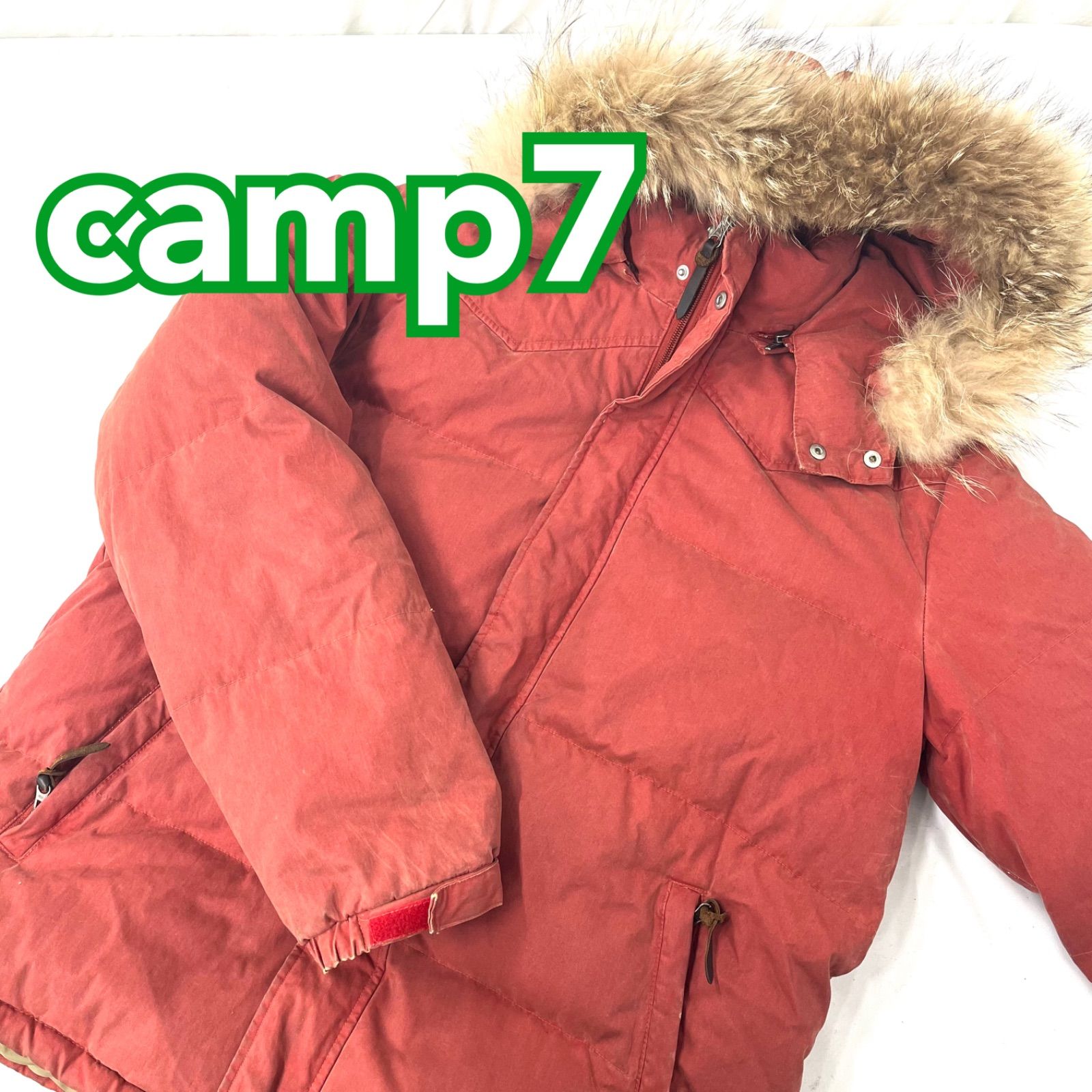 camp7 キャンプ メンズ ダウンジャケット Lサイズ オレンジ 赤 使用感