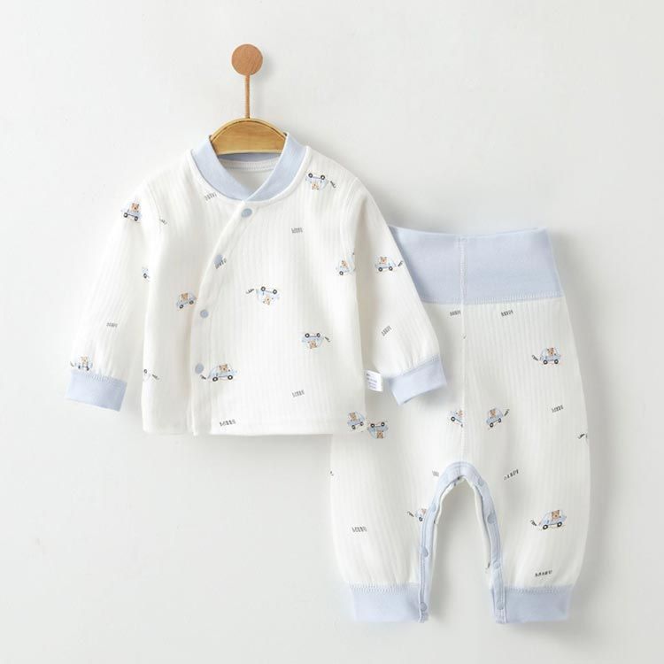 2点セット ベビーパジャマ 腹巻付き 車 ピーチ 兎 桃 前開き 上下セット 長袖 パジャマ 70 80 90 ベビー 寝具 セットアップ ベビー服 ルームウェア ベビールー goudoudou 5583