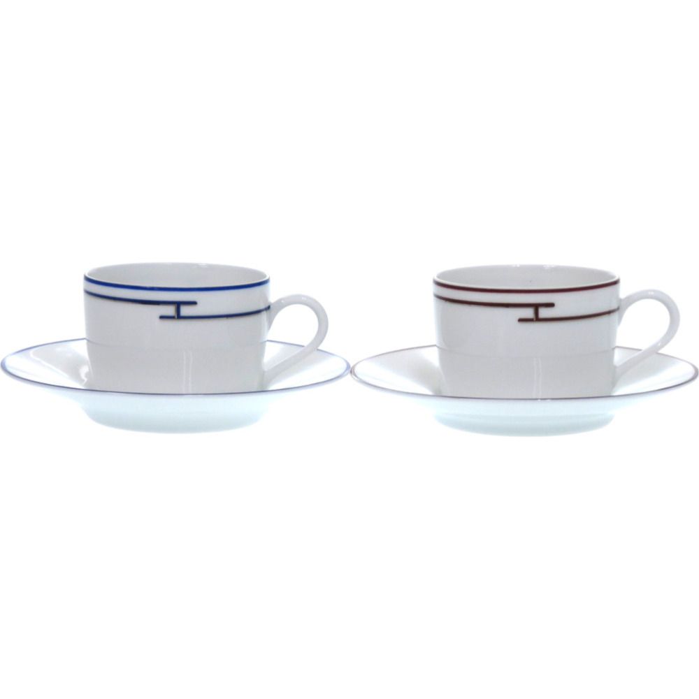 ♥品 エルメス カップ-ソーサー リズム 2個セット 食器 陶器 ブルー レッド 赤青 0506 HERMES